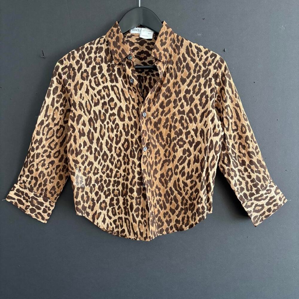 VTG 90s Dolce & Gabbana Leopard Print Cotton Button Shirt Italy - Size 2/IT 38